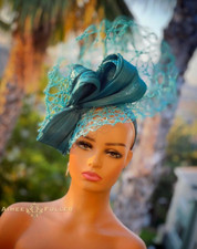 Aimee Fuller KY Derby Fascinator Teal Silk Turquoise Blue Hat Holiday Gala Party