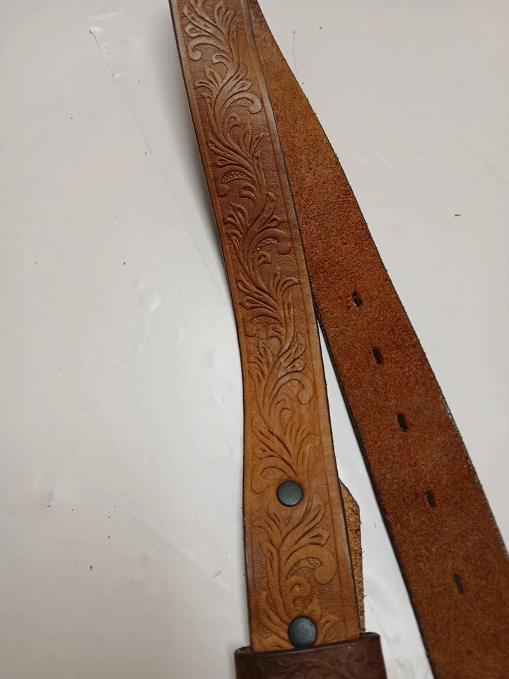 Cinturón Western Vintage Bordado Cuero Tooled Talla 24 Pulgadas Hecho en EE. UU. Foto 2 de 4