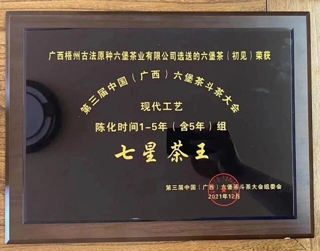 China 'Seven-Star Tea King' 2016 Liupao Dark Tea 100 g 2016陈化特级六堡茶 七星茶王《初见》 100克 Foto 3 de 4