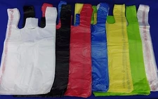 11.5" x 6" x 21" T-Shirt Bags Plastic Retail w/ Handles Variety of Colors & Qty.