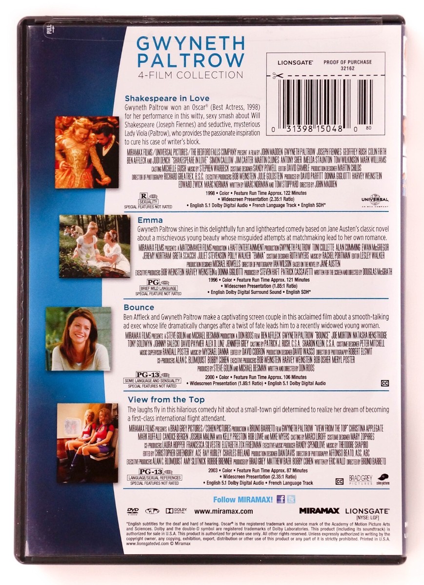 GWYNETH PALTROW 4-FILM COLLECTION (DVD SET) Emma Shakespeare in