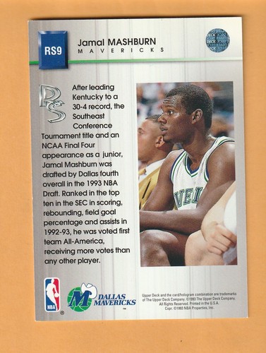 Jamal Mashburn Dallas Mavericks 1993-94 Upper Deck Rookie Destacados #RS9 8Z - Imagen 2 de 2