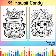 95 Kawaii candy coloring pages to print digital POD permission enr. 35