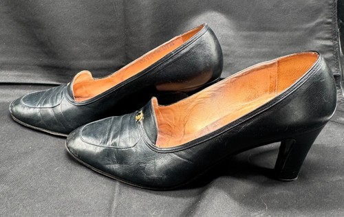 Rare Vintage 1970's GUCCI Black Leather Heels Size 40.5 AA Made In Italy - Picture 3 of 9