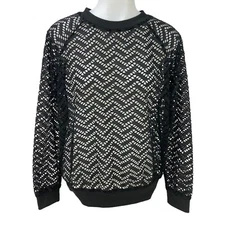 RUBY RIBBON WOMENS SIZE XS EXTRA-SMALL LONG SLEEVE BLACK ZIG ZAG LACE TOP NWOT