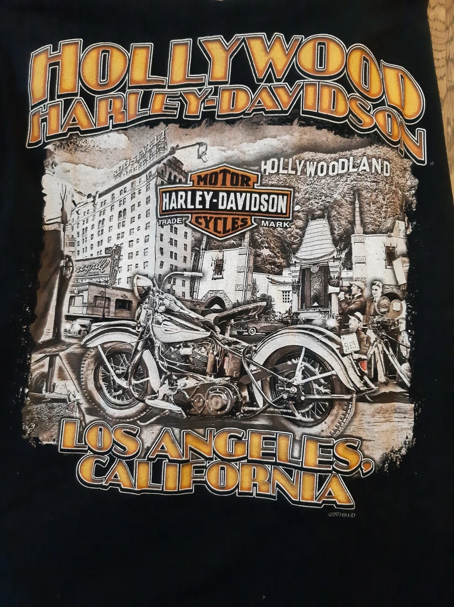 Harley Davidson Motorcycle Hollywood Los Angeles California Pocket T Shirt 3XL