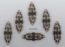 #3454 ANTIQUED GOLD DAINTY FILIGREE & FLORAL 2-RING CONNECTOR - 6 Pcs