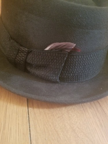 Vtg Champ Felt Fedora Hat 1950's- 60's Mens Balck w/ feather Sz 6 7/8 - 第 3/6 張圖片