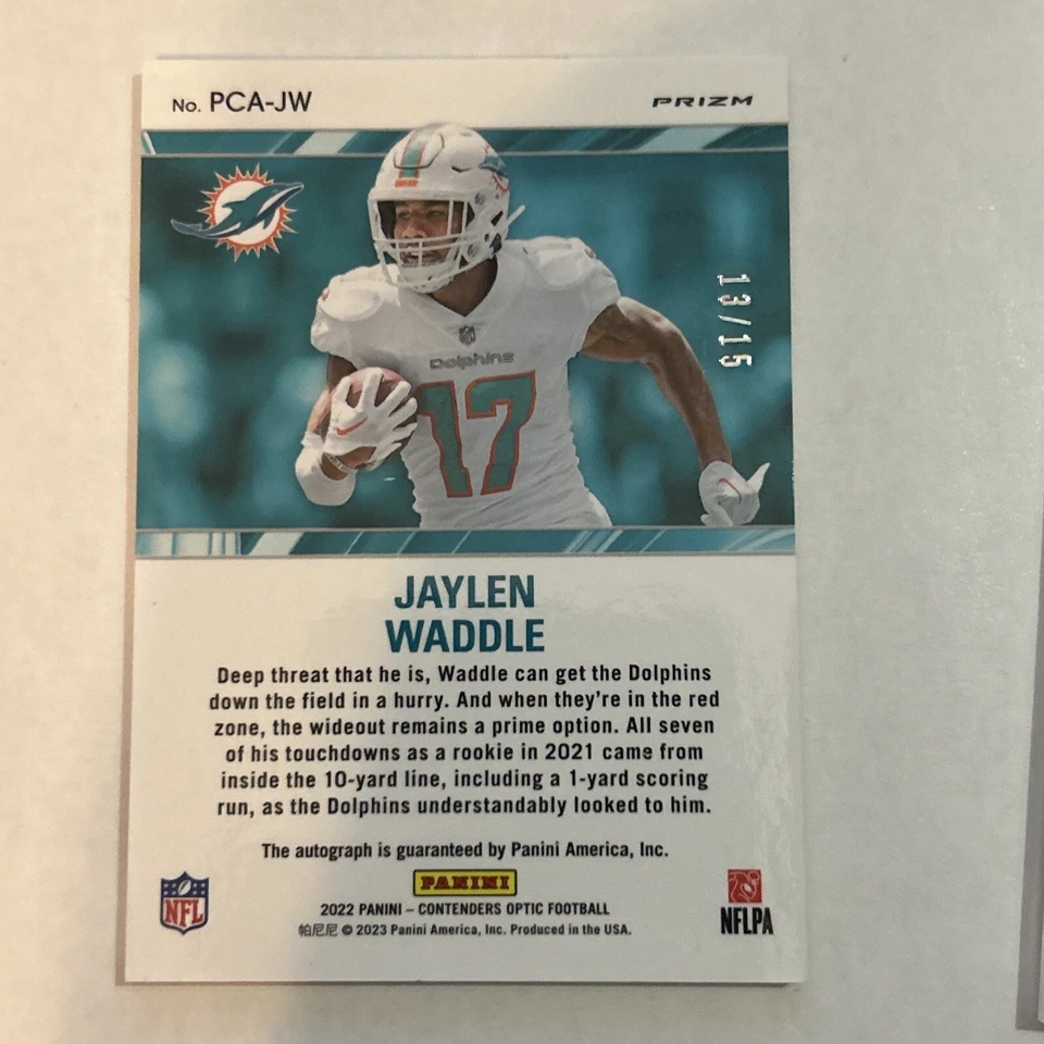 2022 Contenders Optic Jaylen Waddle Perennial Black Scope Auto #’d /15 - Image 2 of 4