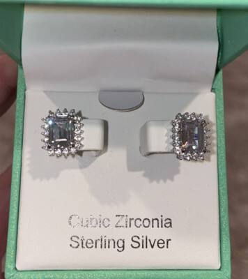 Rachel Zoe Sterling Silver square Dangle/Drop stud CZ Earrings 925