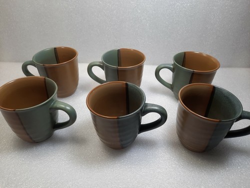 Sango Gold Dust Green Pattern# 5040 Set Of 6 Coffee Mugs Cups - Picture 2 of 3