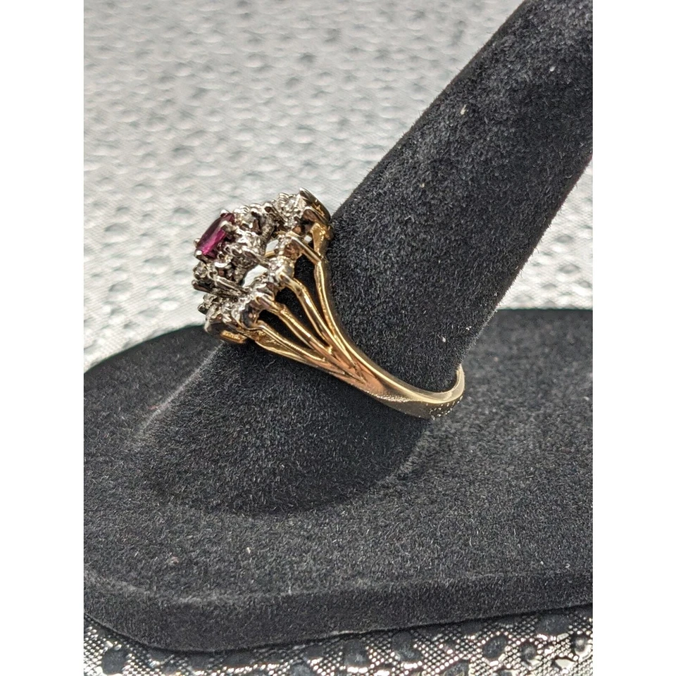 Anillo de oro 14K con gema de zafiro rosa y diamantes de 20,01 quilates I color/claridad talla 6,5 Foto 3 de 4