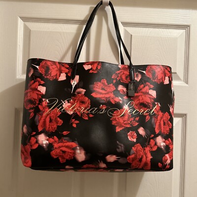 Victoria’s Secret Large Floral Tote Bag Roses Flowers Shoulder Weekender  Bag NWT