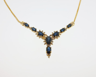 Feiner Nachlass 4,35ctw natürliche blaue Saphire Diamanten massiv 14k Gelbgold 18'' Ne