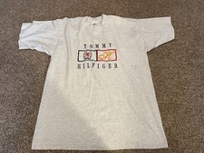 Vintage 90s Single Stitch Tommy Hilfiger Embroidered Shirt Large Gray