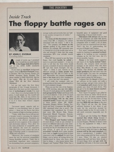 ITHistory (1984) ARTIKEL: FLOPPY BATTLE RAGES ON (Dvorak) OF