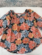 LC LAUREN CONRAD Orange floral Blouse size XL E71