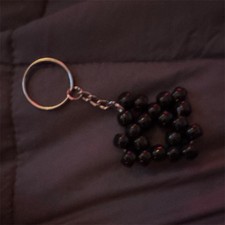 Black Beaded Keychain with Detachable Keyring, Modern Square Design