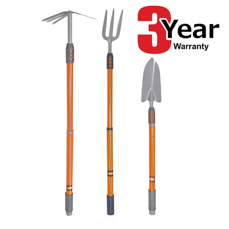 SET OF 3 TELESCOPIC HANDLE GARDEN HAND TOOLS FORK TROWEL FORK/HOE 3 YR WARRANTY