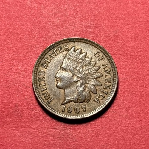 (1) Beautiful Antique 1907 Indian Head Cent/Penny AU-ALMOST UNC.