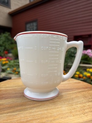 Vintage Retro Shabby Milk Glass White 4 Cup Footed Measuring Cup~Hazel Atlas?