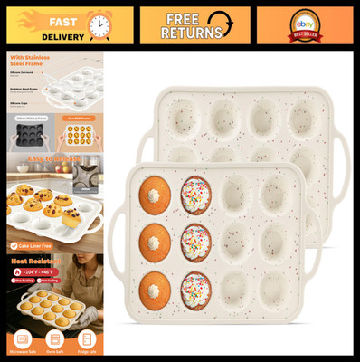 2-Pack Nonstick Silicone Muffin Pan, 12-Cup Baking Tray, BPA-Free, Oven Safe