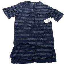 Ellos Dress Womens 10 Blue Striped Shift Boho Casual Mini Coastal