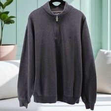 Fila Gray Quarter Zip Sweater Distressed Comfy Athletic Tennis Soccer Size L