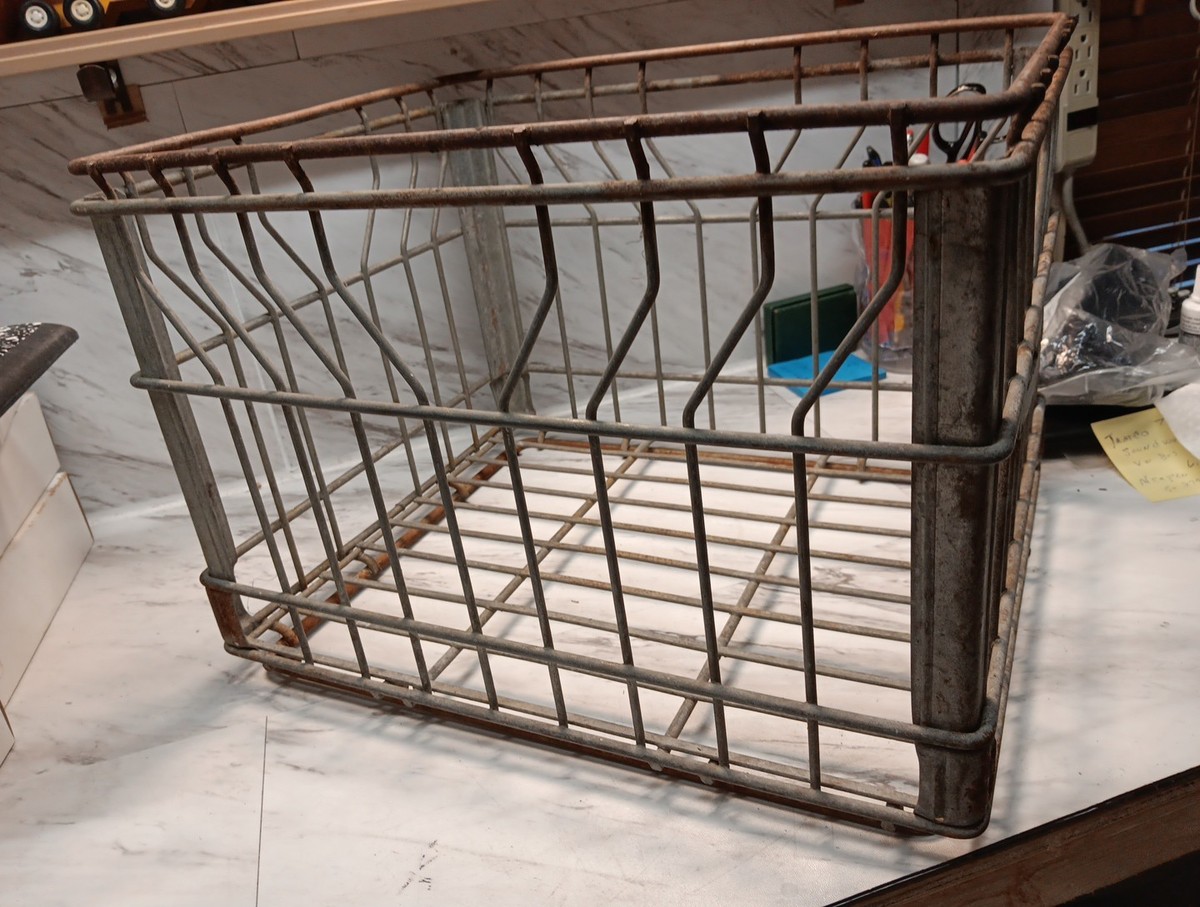 テント・タープ Vtg wire l milk crate USA 70's Vintage 1970s Galvanized Metal Wire Milk Crate (15.5