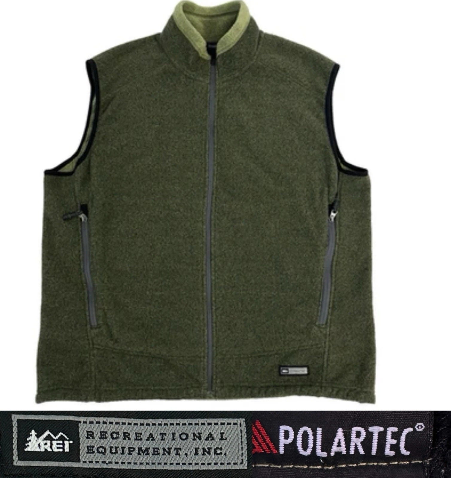 REI Recreational Fleece Vest Men XL Olive Zip POLARTEC Outdoor Hiking Gorpcore