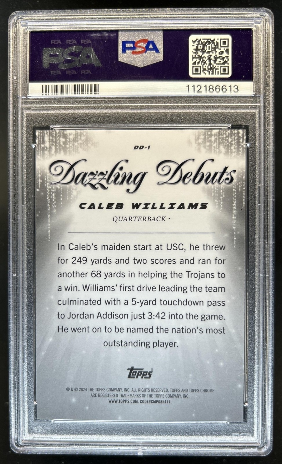 2024 Topps Chrome Caleb Williams Dazzling Debuts Rookie RC #DD-1 Bears PSA 10 view 2