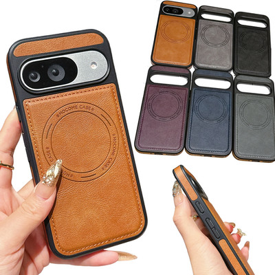Leather Case Mag Safe Cover For Google Pixel 10 9 Pro XL 9A 8 + Tempered Glass