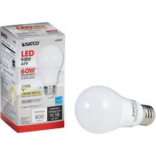 Satco 60W Equivalent Warm White A19 Medium Dimmable LED Light Bulb S29835 Satco