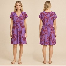 Old Navy Medium Dress Beach Palm Leaf Tropical Print Purple - EUC