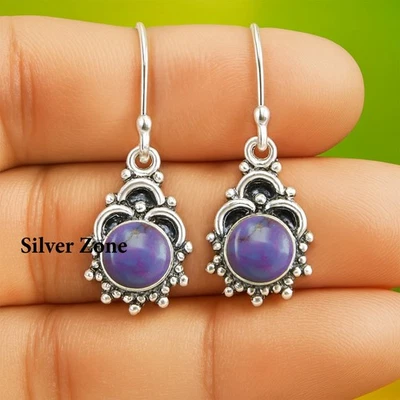 Copper Turquoise Gemstone 925 sterling silver handmade Dangle Drop Earrings 1.50 - Image 1 of 3