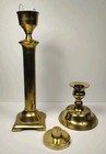 Lot Of 3 Mcm Vtg. 2 Brass Candlestick Holders & Candle Snuffer Made In India