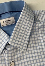 DUCHAMP London Men Slim Fit Cotton Stretch Dress Shirt 18 XXL BLUE Windowpane 46