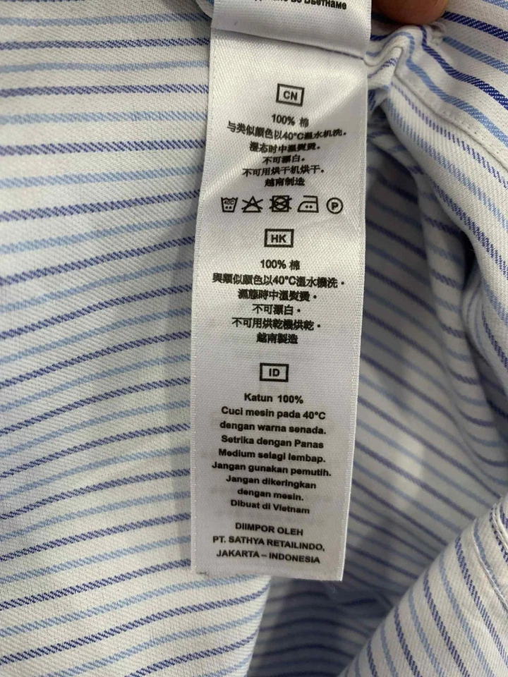 T.M. Lewin Luxury Slim Fit Dress Shirt Blue White Stripe 15 / 33 (M) #C12 - Image 4 of 4