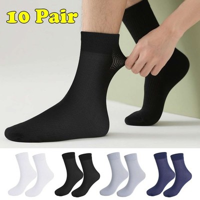 10 Pairs Summer Men Silk Socks Thin Business Ankle Socks Short Leisure US