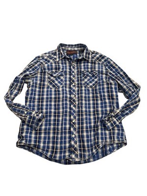 Rock & Roll Cowboy Long Sleeve Shirt Mens Blue Plaid Western Pearl Snap XL