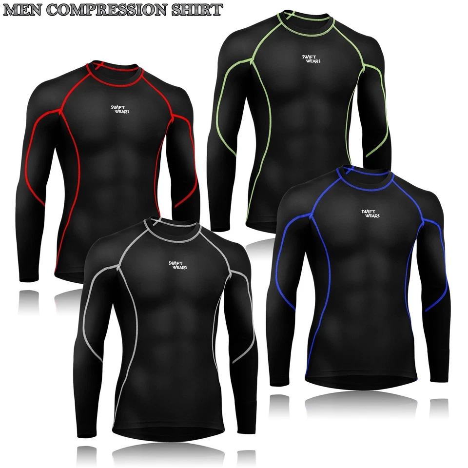 Compression Shirts Mens Black Base Layer Thermal Winter Cycling Top Running Gym - Image 4 of 4