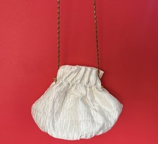 Vintage Small White Lux Gathered Evening Bag Gold Metal Latch Chain N E W