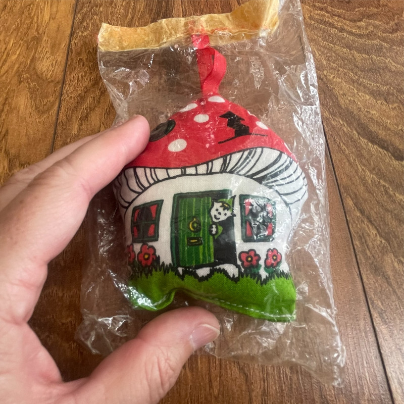 Vintage Fairy Mushroom House Stuffed Pin Cushion Christmas Ornament MCM