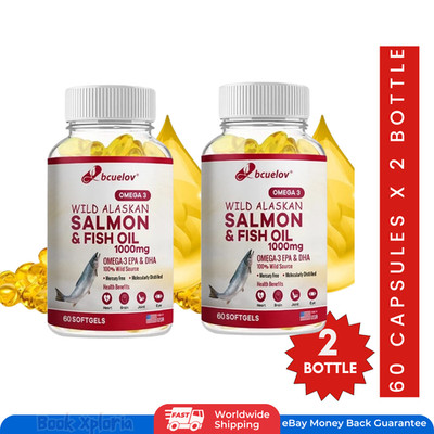 2X60 Omega-3 Fish Oil 1000mg   Wild Alaskan Salmon Oil Capsules | Heart & Brain