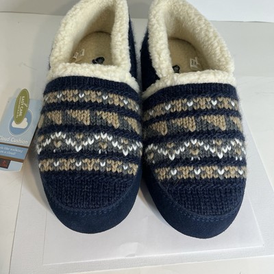 Acorn Women's Moc Slippers Knit Uppers Cozy, Nordic Blue 91/2-101