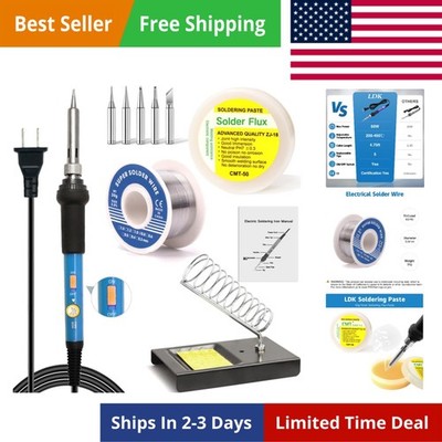 Soldering Iron Kit with Solder Wire, Flux Paste, Tips, Stand, and Sponge [110V]