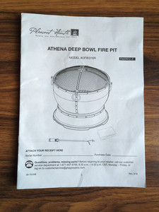 Pleasant Hearth Athena Deep Bowl Fire Pit #OFW316R Manual/Instructions ONLY