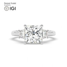 Princess Diamond Trilogy Ring 14k White Gold Labgrown 2.70 Ct Solitaire