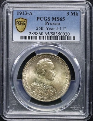 Kaiserreich Preußen 3 Mark 1913 A Regierungsjubiläum PCGS MS65 - Bild 1 von 2