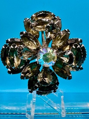 Vtg Beau Jewels Brooch Smokey Grey Topaz Stacked Stones Prong Set Silver Tone